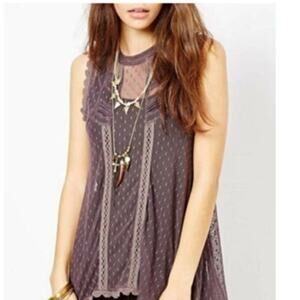 Free People Lace Fiona Sleeveless Top Tunic Tank L